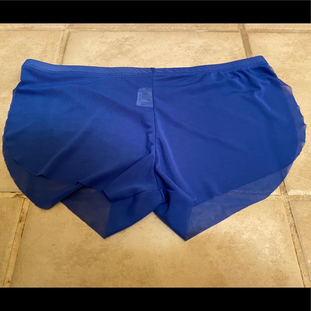 Blue short shorts for workout and gym show-offs